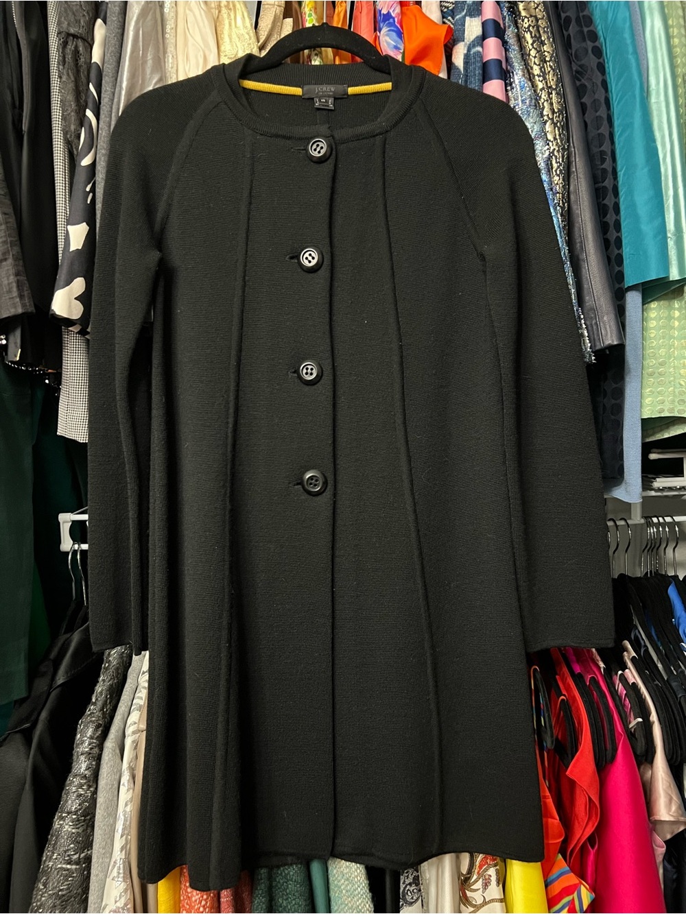J. Crew Collection Black Long-Sleeve Button Front Sweater Coat